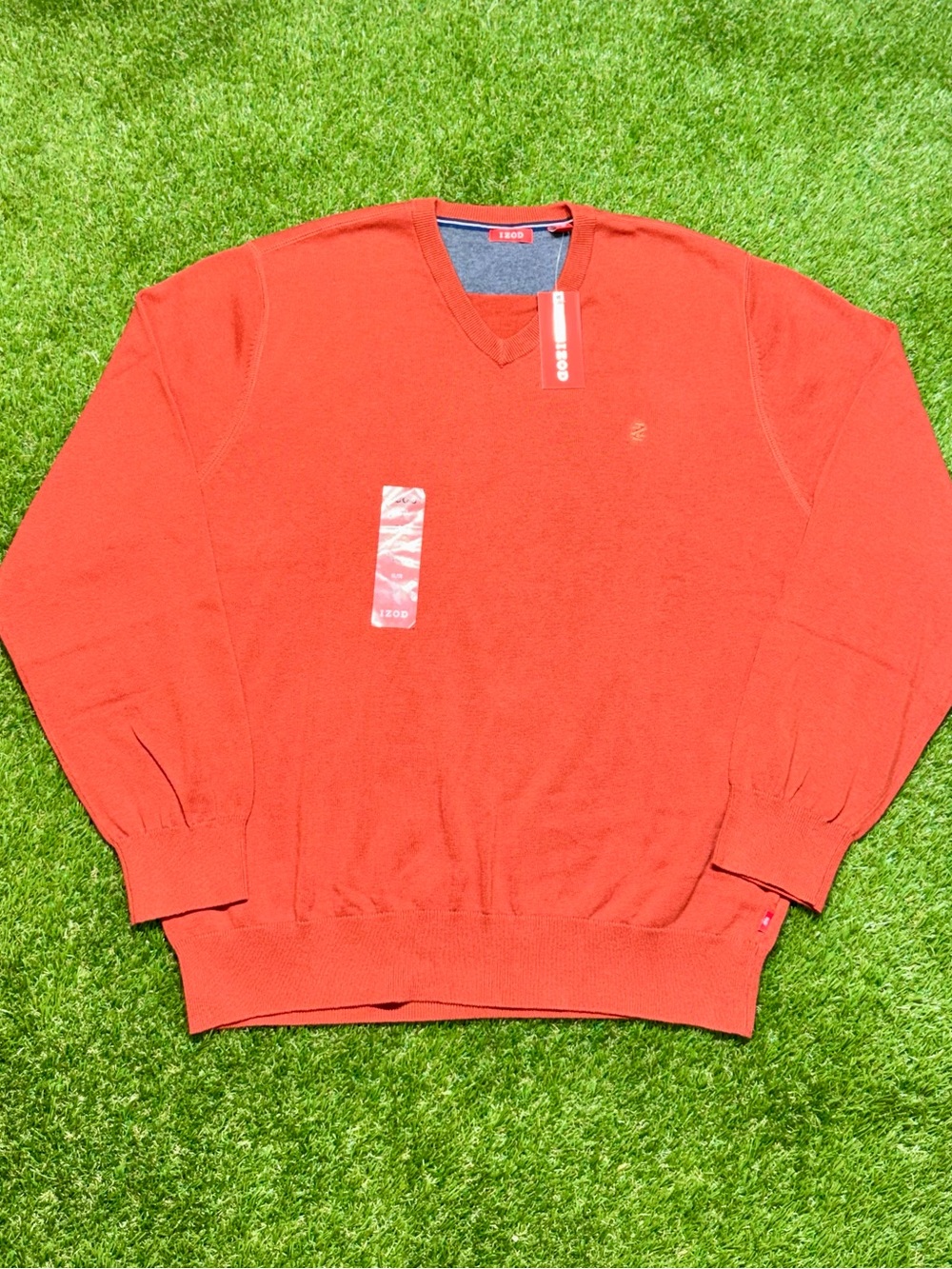 NWT IZOD Tight-Knit Pullover V-Neck Sweater Men’s Size XL Dark Orange